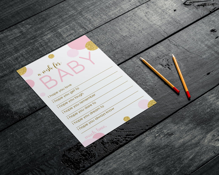 Pink & Gold Girl Baby Shower Advice Cards - 20-Pack Keepsake Wishes, 4x6 Memory Activity Set - Paper Clever Party