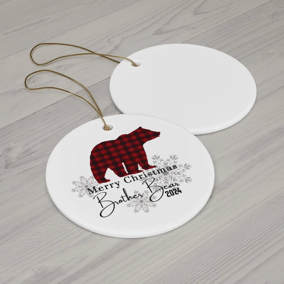 Ceramic ornaments brother bear red and black lumberjack christmas decoration set rustic holiday tree decor personalized