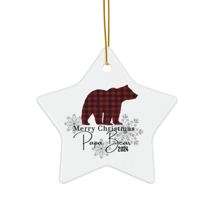 Ceramic ornament papa bear lumberjack design christmas decoration holiday decor family keepsake custom gift - star