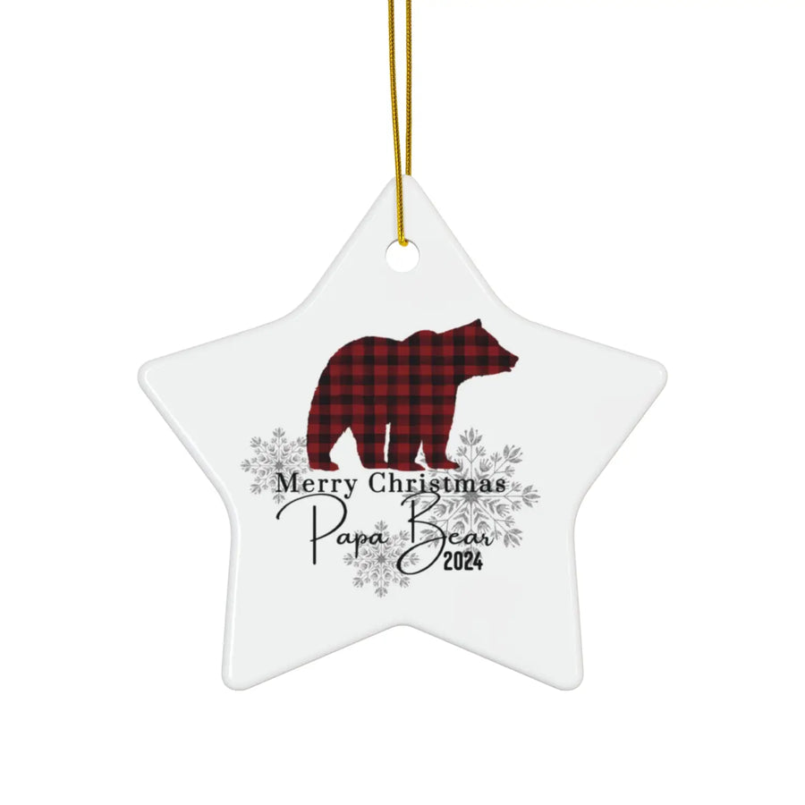 Ceramic ornament papa bear lumberjack design christmas decoration holiday decor family keepsake custom gift - star