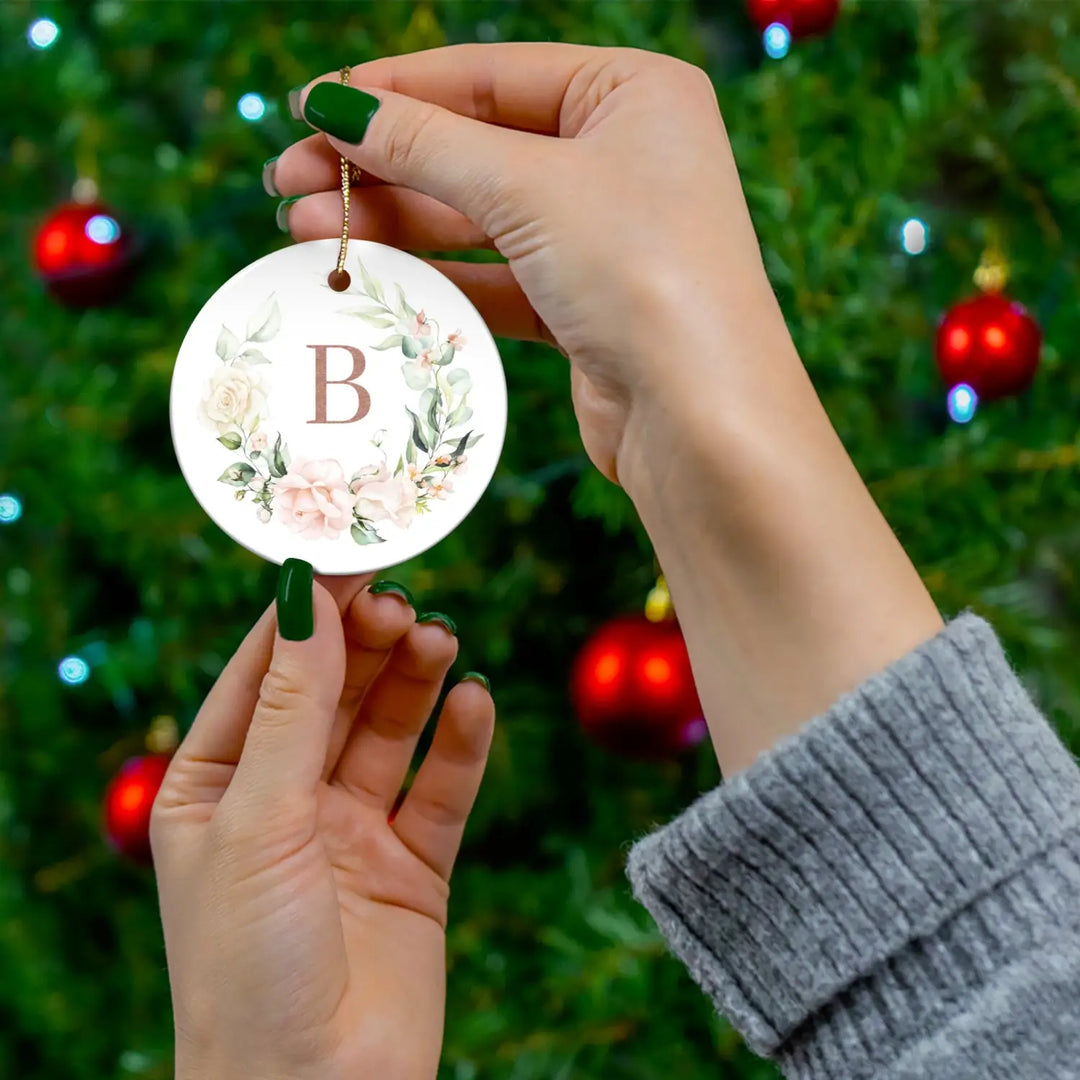Personalized graceful floral ceramic ornament - initial - 4 unique shapes for holidays wedding mother’s day versatile