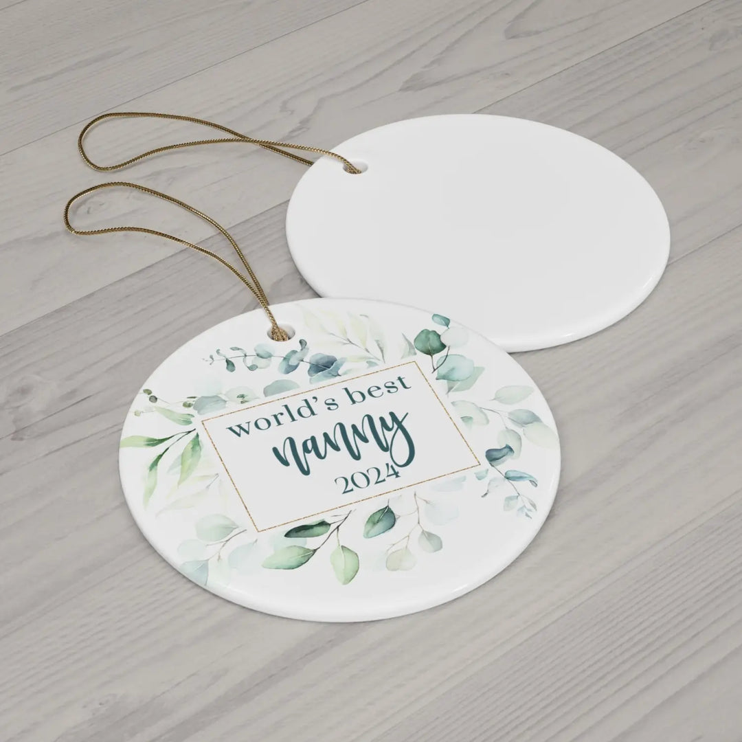 Greenery world’s best nanny ceramic ornament 4 shapes - custom christmas decorations tree - perfect heirloom