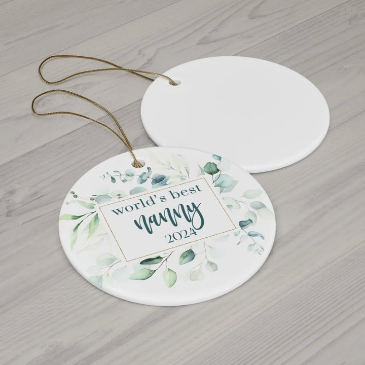 Greenery world’s best nanny ceramic ornament 4 shapes - custom christmas decorations tree - perfect heirloom