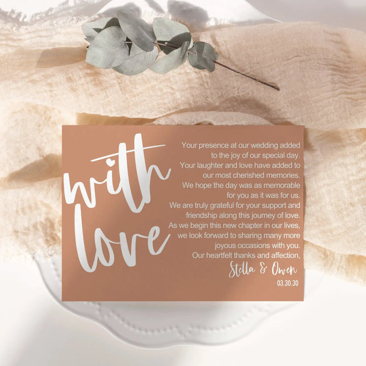 Customizable wedding thank you place setting cards - personalize with newlyweds names & date - choose your pack size