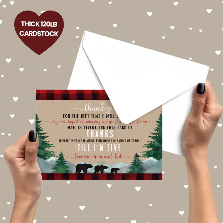 Lumberjack Boys Thank You Cards for Baby Shower – Notecards with Envelopes (Pack of 25)