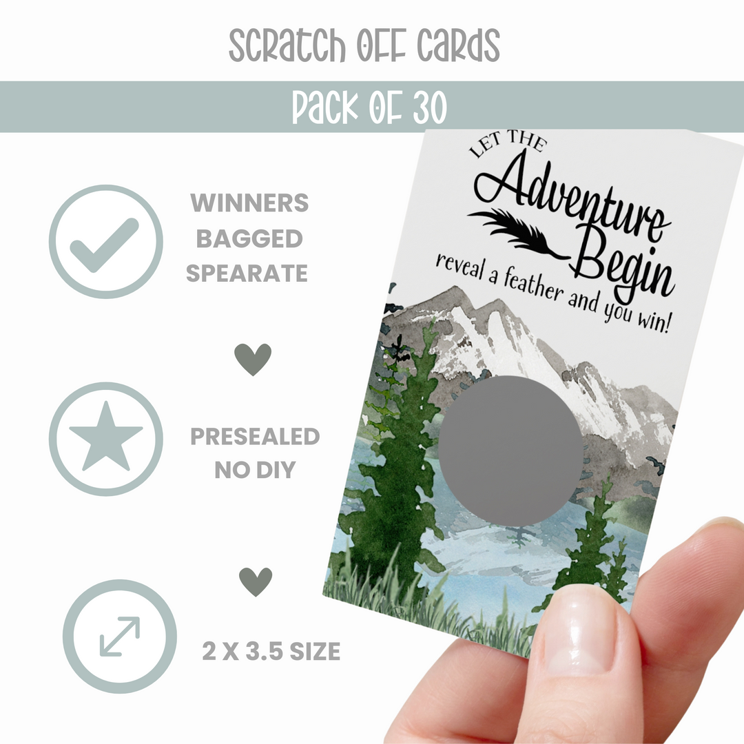 Adventure Awaits Mountain Scratch Off Cards (30 Pack) - Boys Baby Shower Games, Fun Reveal to Win Activities, Prize Drawings - Paper Clever Party