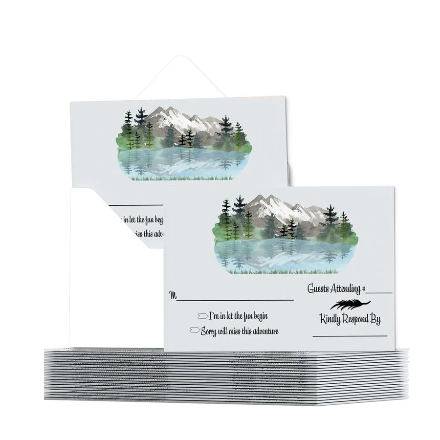 Adventure rsvp cards for wedding invitations with envelopes - rustic mountain theme - 25 set - 3.5x5 response inserts