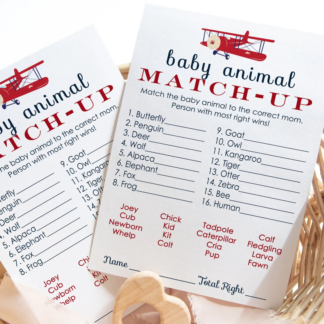 Airplane Animal Matching Game for Baby Shower (25 Card Pack)