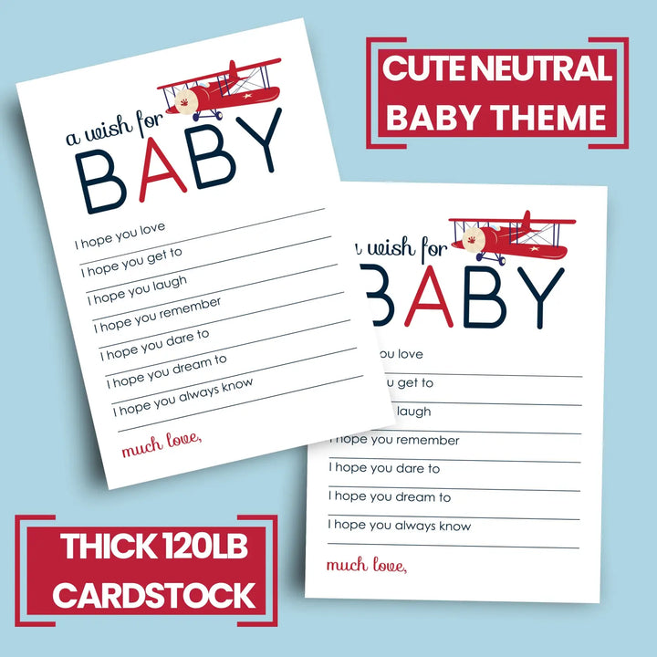 Airplane theme boy baby shower advice cards - 20-pack memory wishes 4x6 keepsake activity set - office product