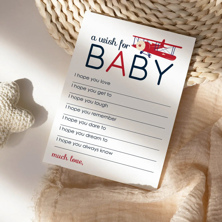Airplane theme boy baby shower advice cards - 20-pack memory wishes 4x6 keepsake activity set - office product
