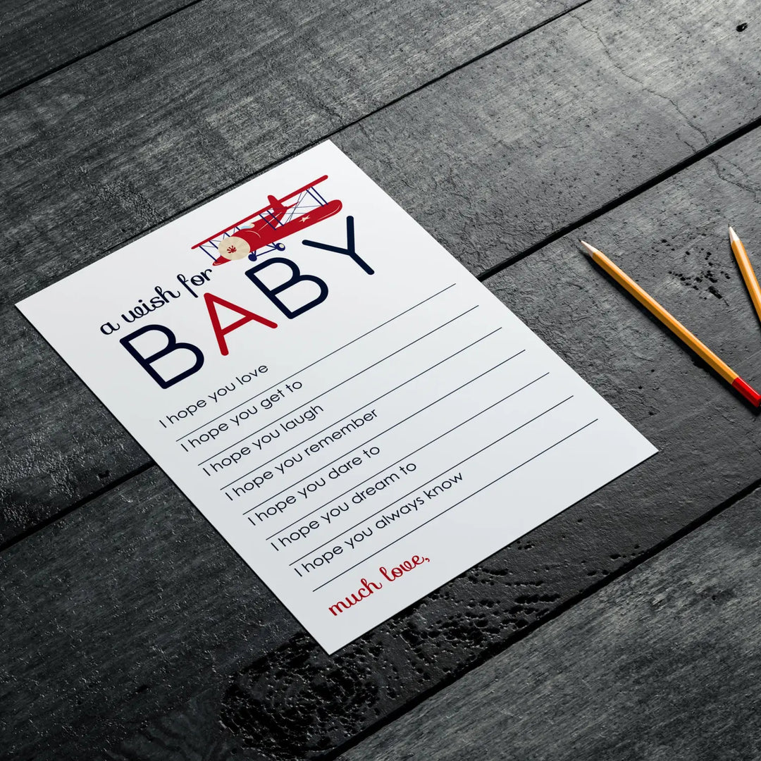 Airplane theme boy baby shower advice cards - 20-pack memory wishes 4x6 keepsake activity set - office product