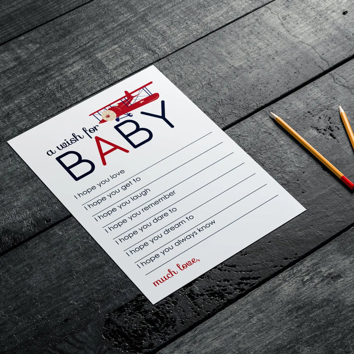 Airplane theme boy baby shower advice cards - 20-pack memory wishes 4x6 keepsake activity set - office product
