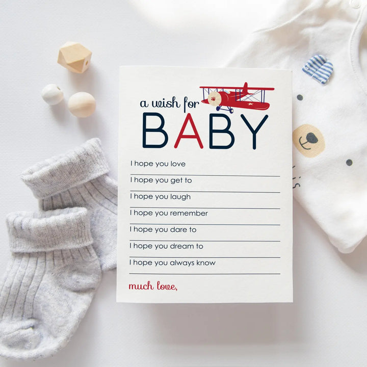 Airplane theme boy baby shower advice cards - 20-pack memory wishes 4x6 keepsake activity set - office product