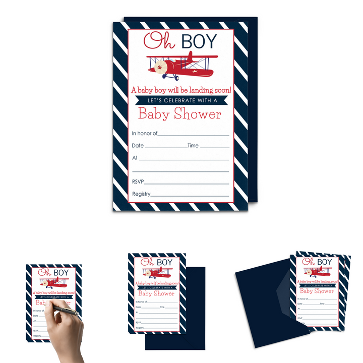 Airplane Baby Shower Invitations with Envelopes (15 Pack) - Paper Clever Party