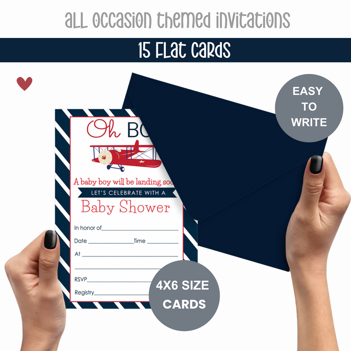 Airplane Baby Shower Invitations with Envelopes (15 Pack) - Paper Clever Party