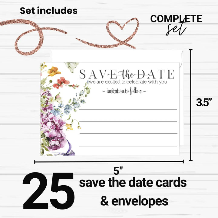 Rustic Wildflower Save the Date Cards (25 Pack) - Charming Invitations for All Occasions - 3.5x5