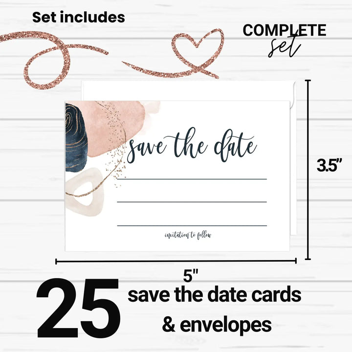 Navy & Pink Abstract Save the Date Cards (25 Pack) - Stylish Invitations for Special Events - 3.5x5