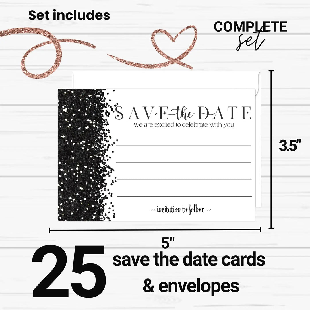 Black and White Save the Date Cards with Envelopes - 25 Pack Gothic Glam Skull All Occasion Invitations for Weddings, Birthdays & Graduations - 3.5x5