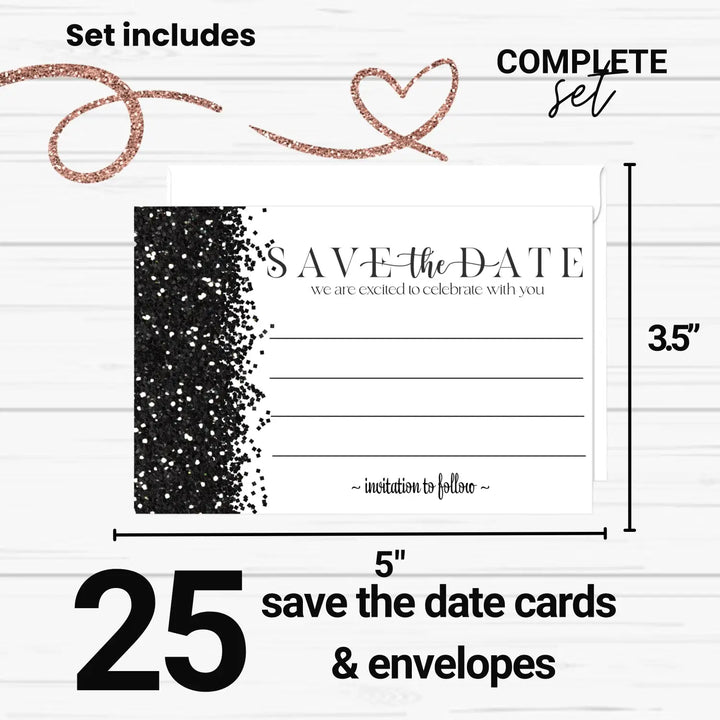 Black and White Save the Date Cards with Envelopes - 25 Pack Gothic Glam Skull All Occasion Invitations for Weddings, Birthdays & Graduations - 3.5x5