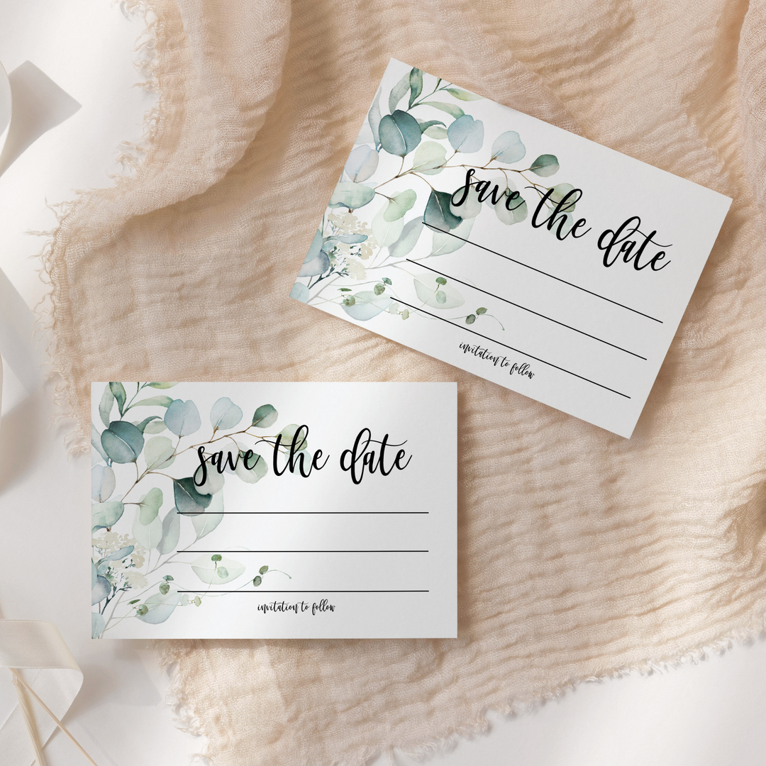 Eucalyptus Greenery Save the Date Cards (25 Pack) - Eco-Friendly Invitations with Envelopes - 3.5x5 - Paper Clever Party