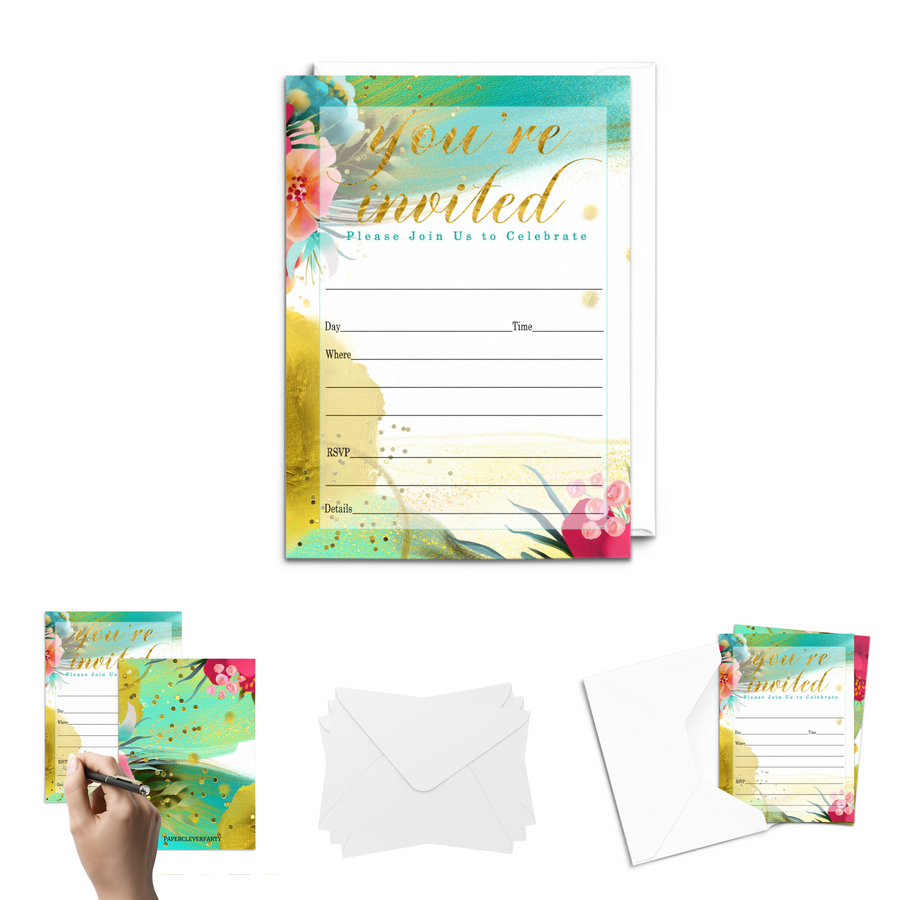 Aloha Themed Party Invites - 25ct, Versatile, 5x7 - Paper Clever Party