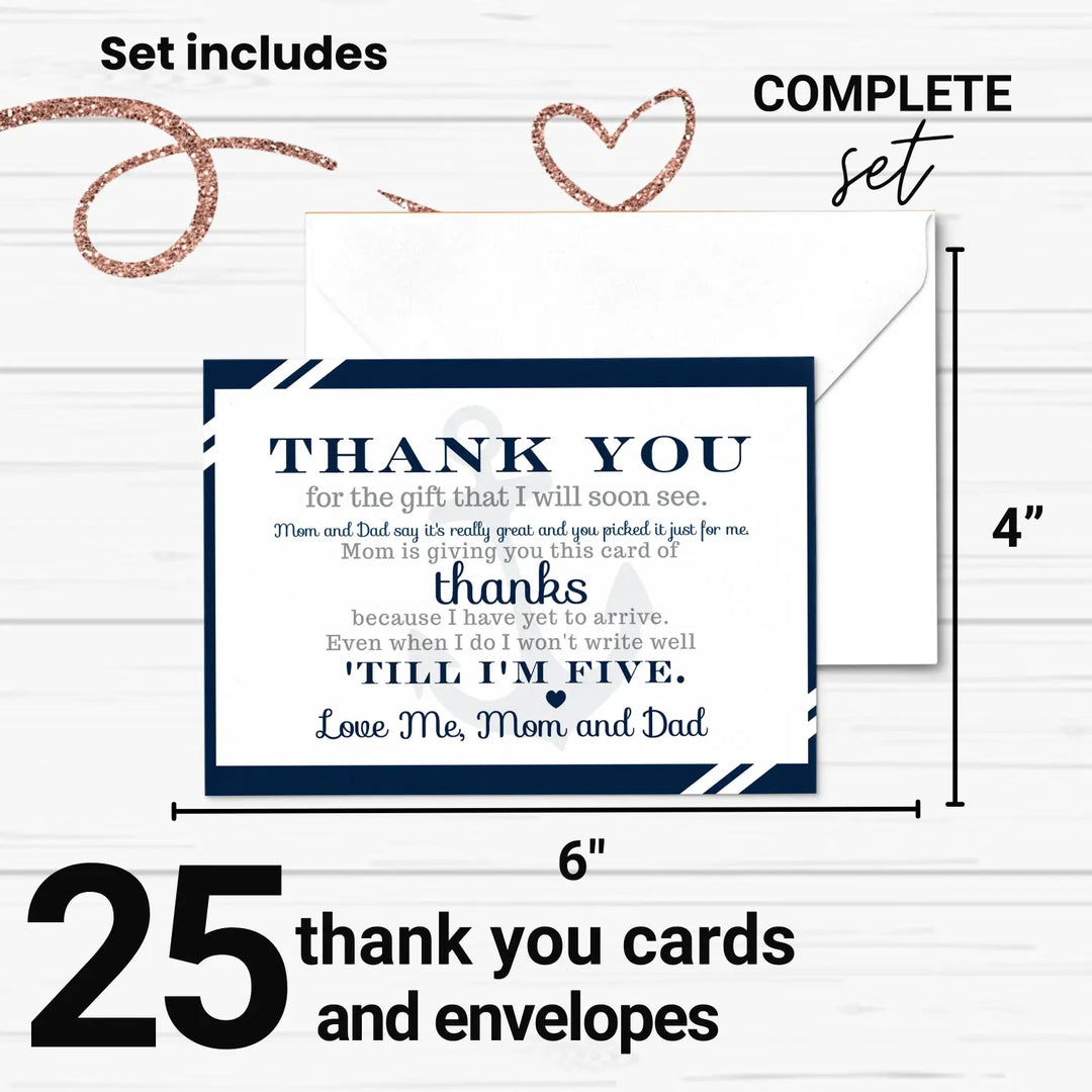 Nautical baby shower thank you cards for boys – notecards with envelopes (pack of 25) - office product