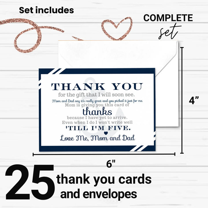 Nautical baby shower thank you cards for boys – notecards with envelopes (pack of 25) - office product