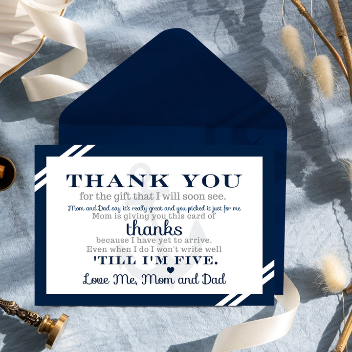 Anchor Boys Baby Shower Thank You Cards - Nautical (15 Pack) with Blue Envelopes, 4x6 - Paper Clever Party