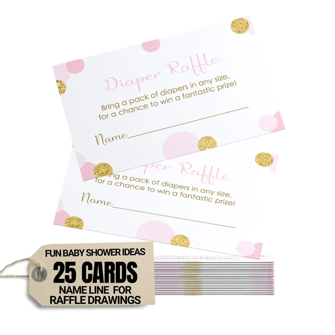 Elegant Pink & Gold Diaper Raffle Tickets - Baby Shower Invitation Inserts by Paper Clever Party, 25 Pack