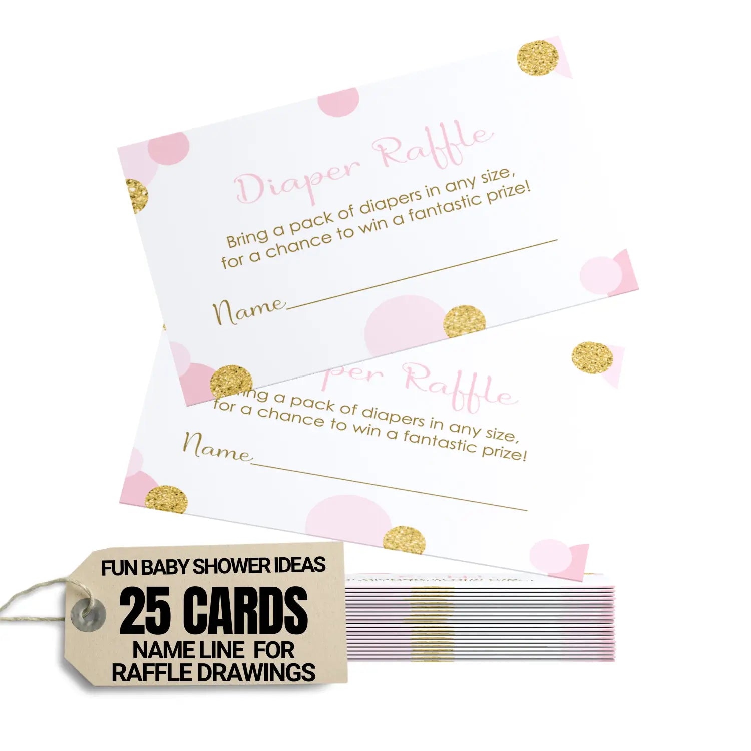Elegant pink & gold diaper raffle tickets - baby shower invitation inserts by paper clever party 25 pack - games