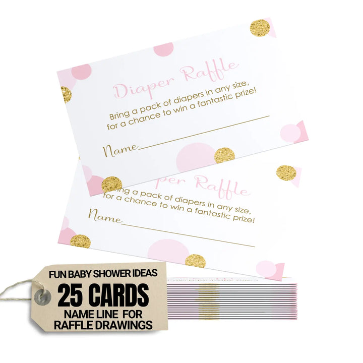 Elegant Pink & Gold Diaper Raffle Tickets - Baby Shower Invitation Inserts by Paper Clever Party, 25 Pack