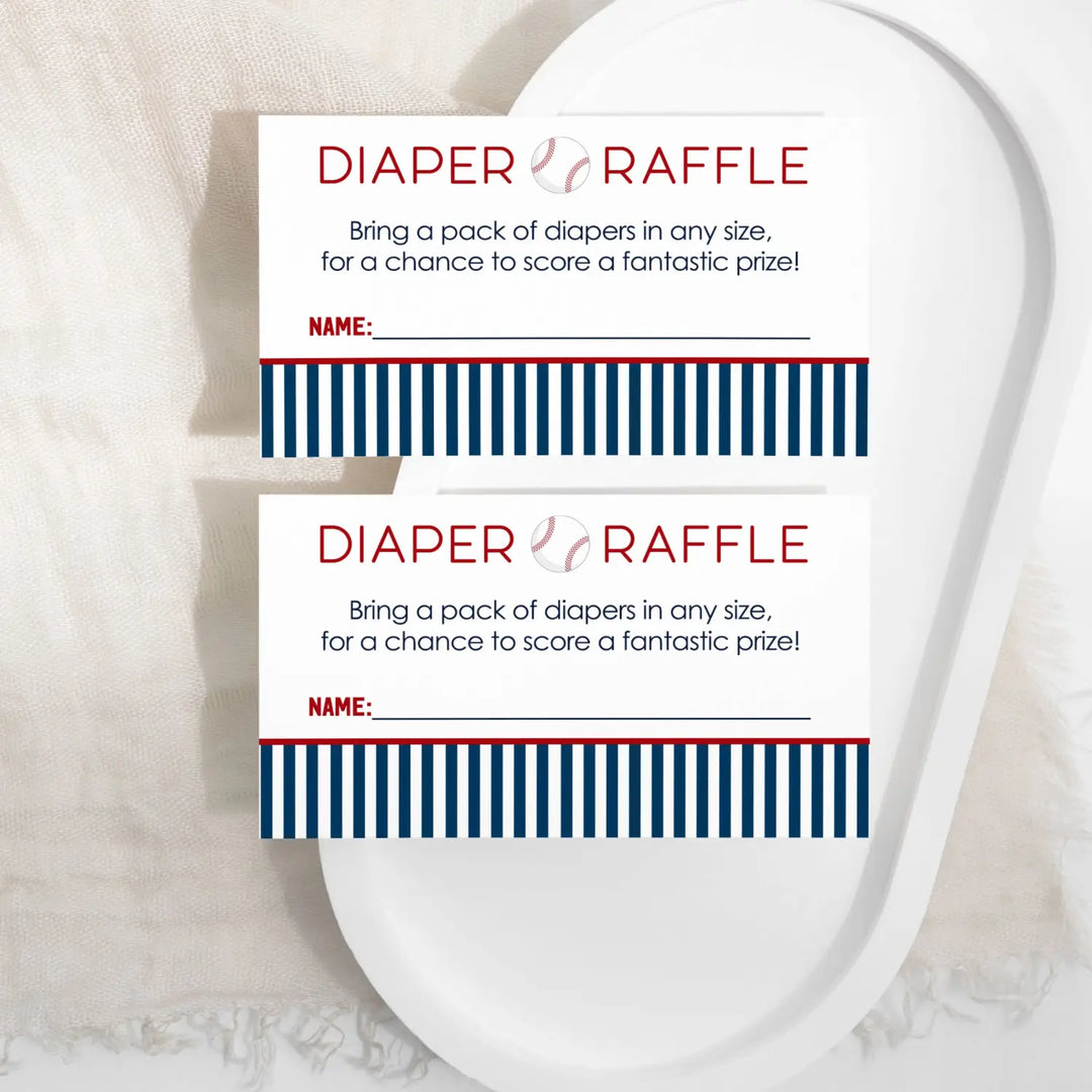 Baseball Diaper Raffle Tickets - Baby Shower Games, Invitation Inserts, 2x3.5 inches, Pack of 25