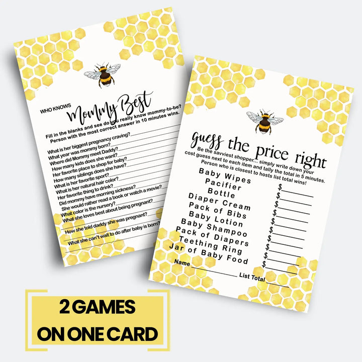 Bumblebee Baby Shower Game Pack, Yellow & Black, 5x7 Cards (25 ct)