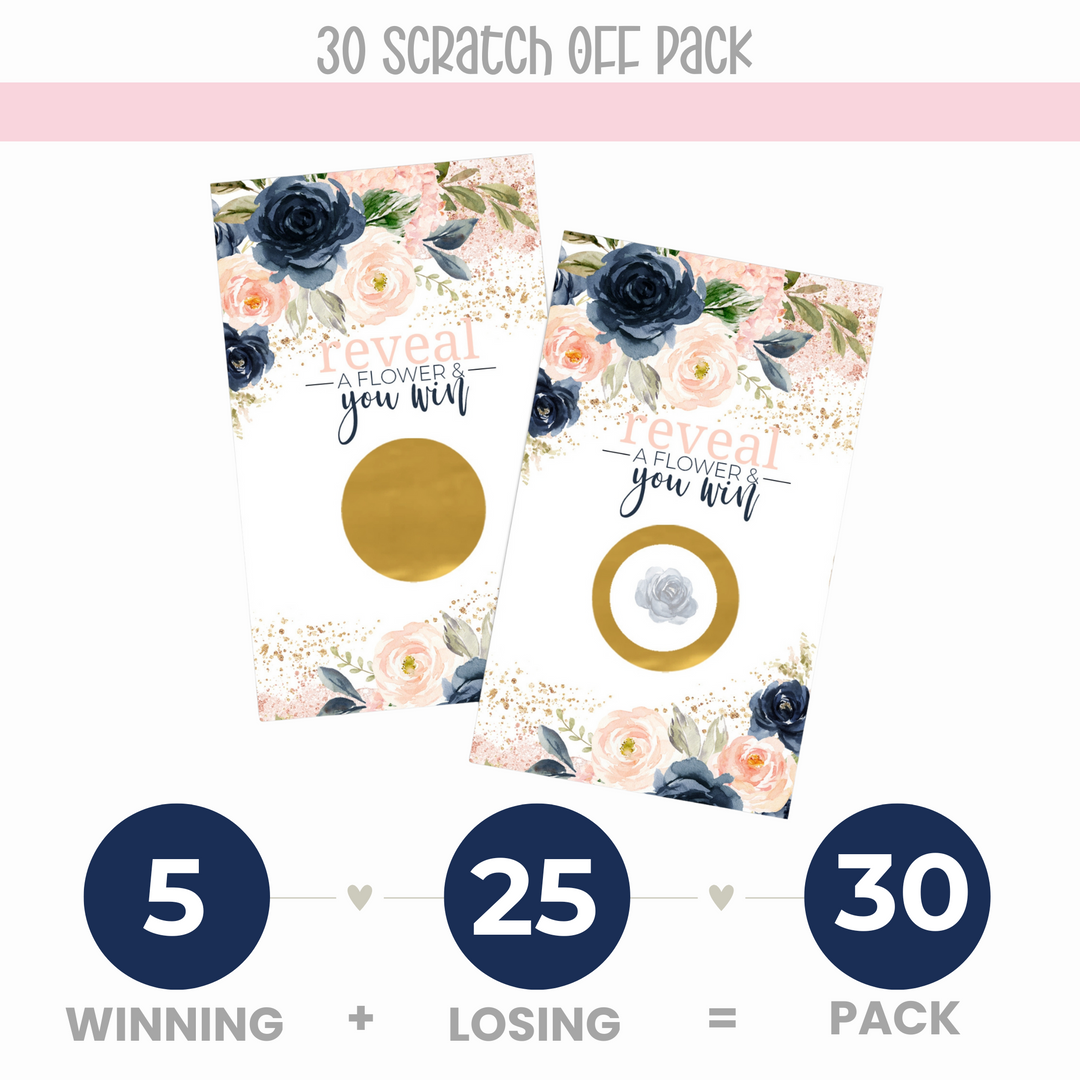 Floral Blushing Scratch Off Game Cards (30 Pack) - Bridal Shower, Baby Shower, Graduation Party Favors - Paper Clever Party