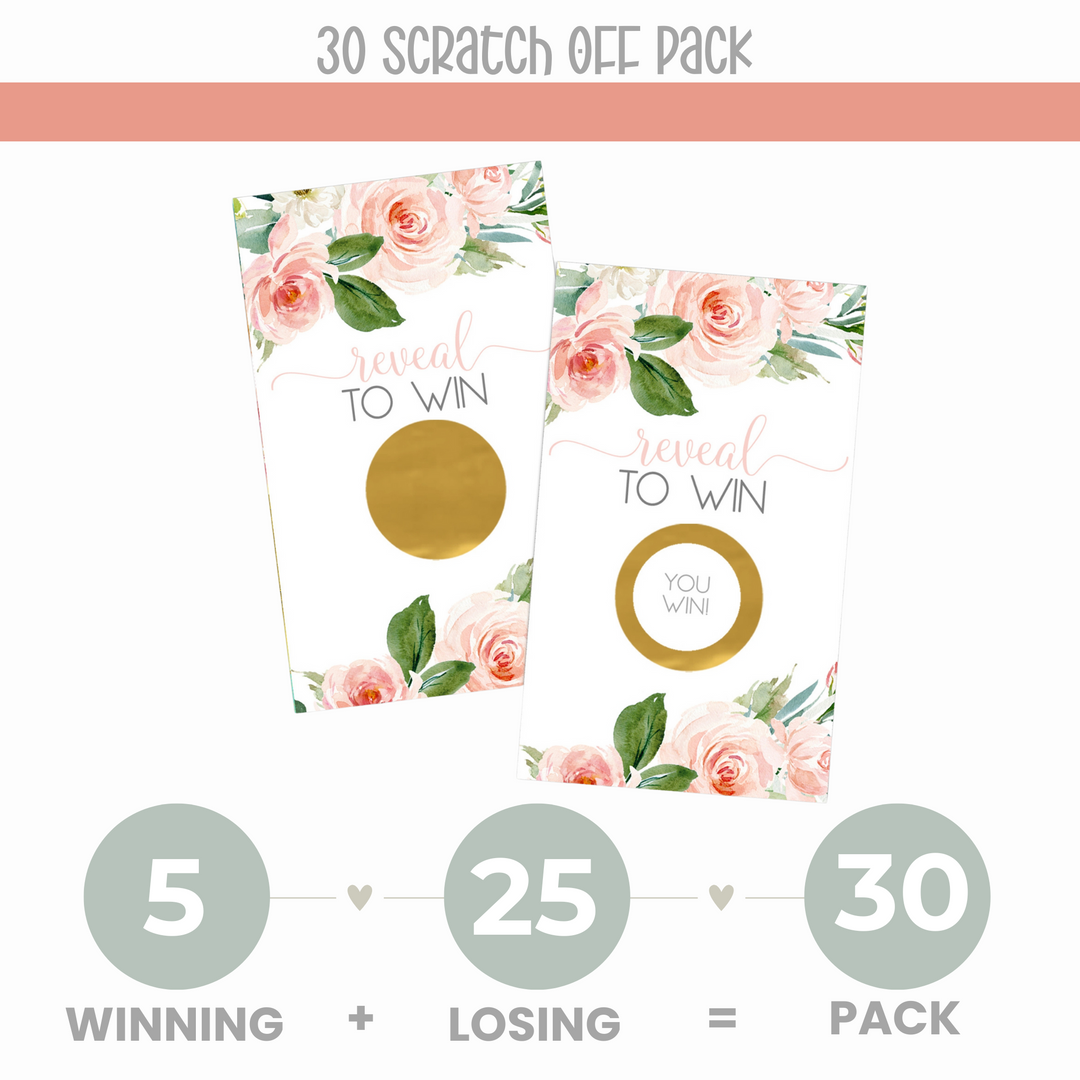 Graceful Floral Scratch Off Game (30 Pack) Blush & Gold Wedding Favors - Paper Clever Party