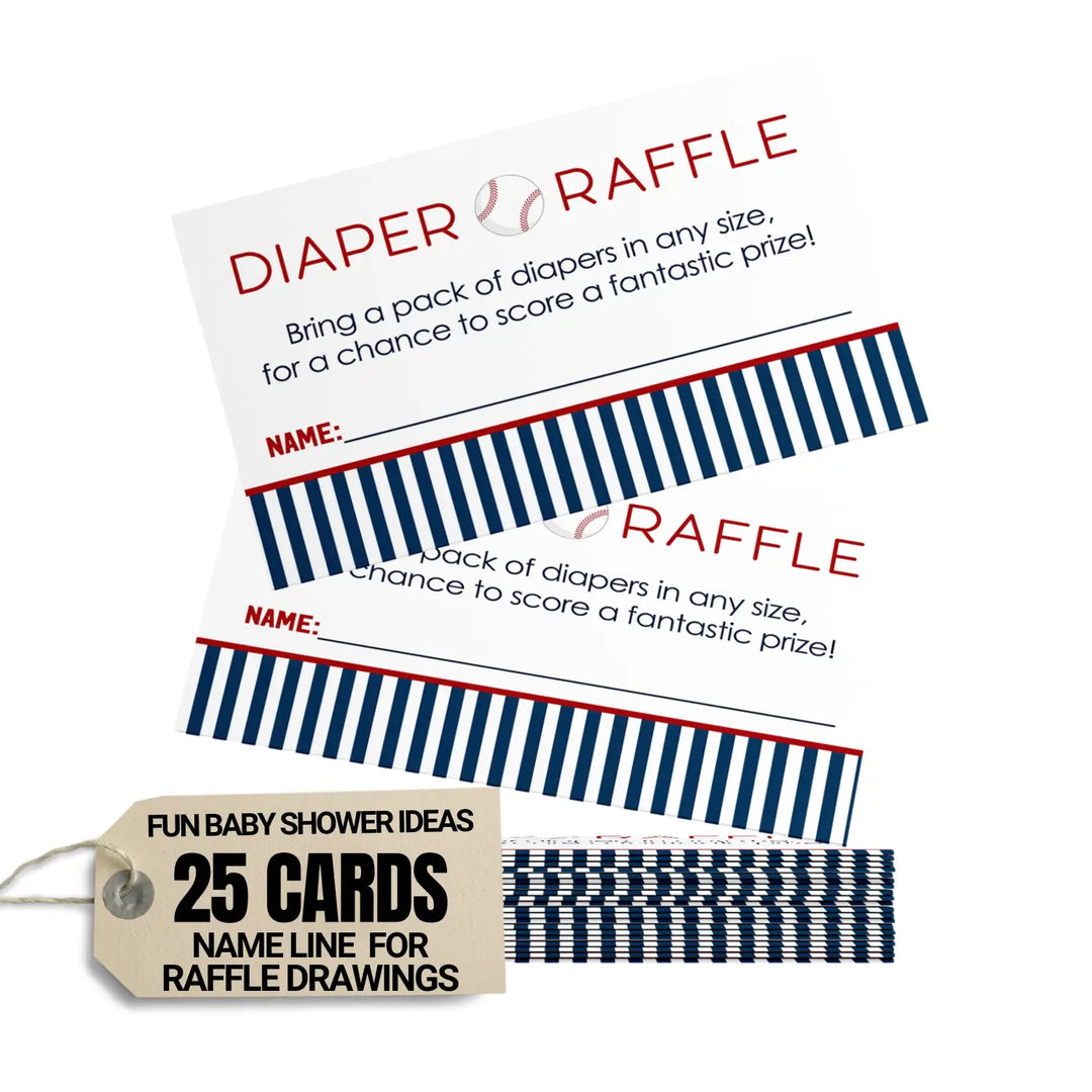 Baseball Diaper Raffle Tickets - Baby Shower Games, Invitation Inserts, 2x3.5 inches, Pack of 25