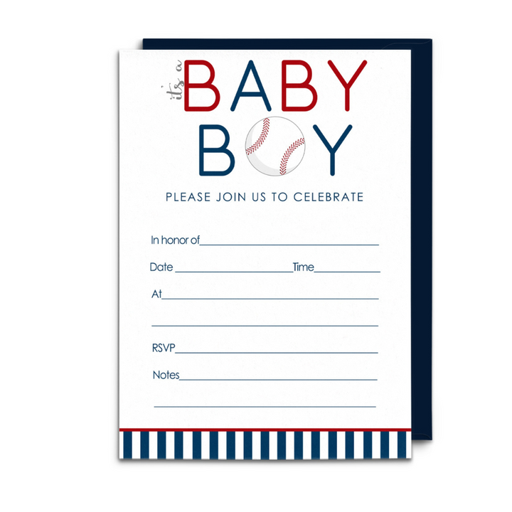 Baseball Baby Shower Invitations with Envelopes (15 Pack) - Paper Clever Party