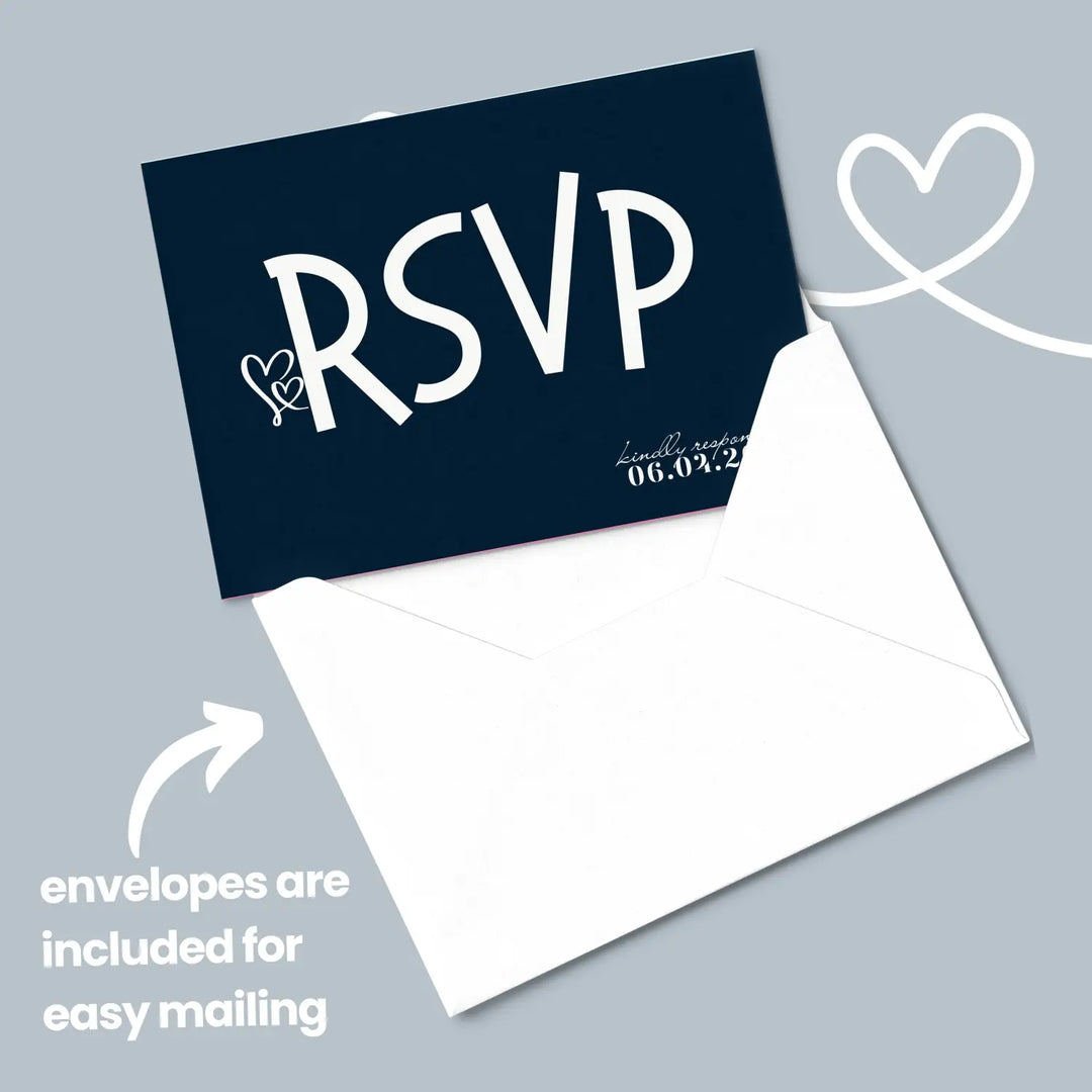 Custom Black and White RSVP Cards with Elegant Calligraphy - Premium Card Stock, 4x6 Inch Size