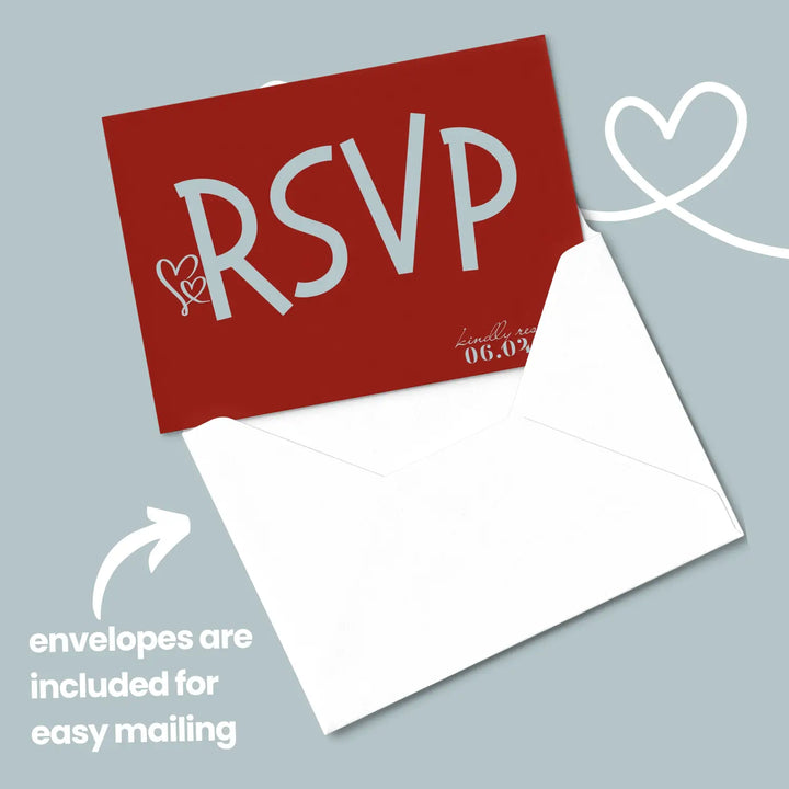 Retro Blue and Red RSVP Cards with Elegant Calligraphy - Premium Card Stock, 4x6 Inch