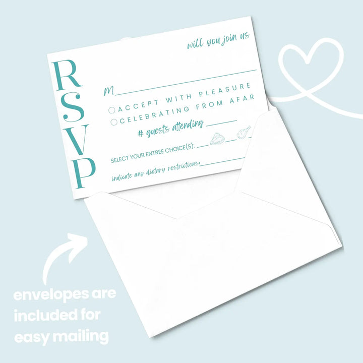 Custom RSVP Cards for Wedding Receptions, Any Occasion Response Cards, Teal