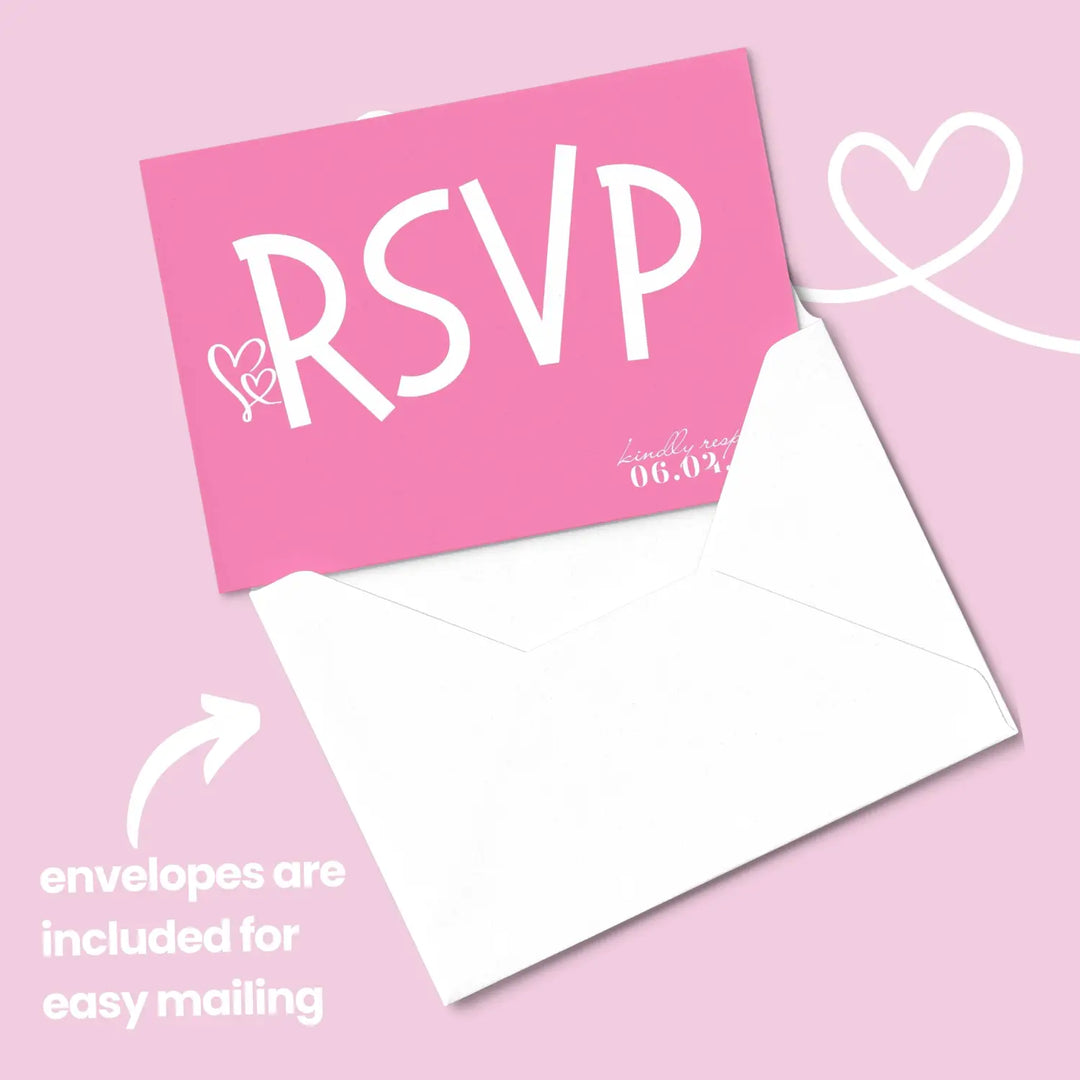 Geranium Pink RSVP Cards with Elegant White Calligraphy - Premium Card Stock, 4x6 Inch