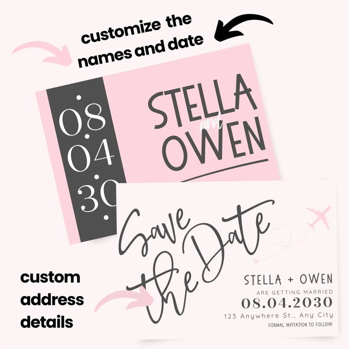 Custom Pink and White Save the Date Cards - Personalized 4x6 Inch Invitations with Elegant Typography and White Envelopes - Perfect for Weddings, Birthdays, and Showers