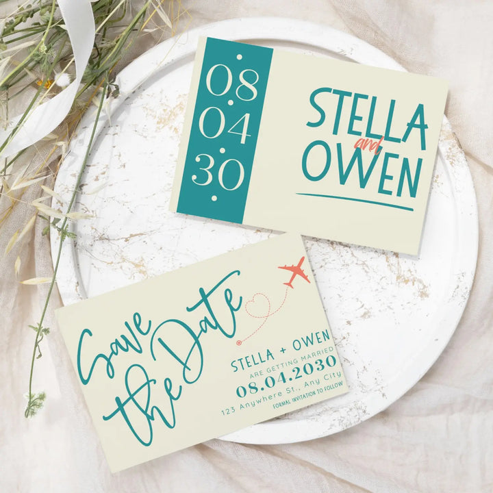 Custom Key Lime and Teal Save the Date Cards - Personalized 4x6 Inch Invitations with Elegant Typography and White Envelopes - Perfect for Weddings, Birthdays, and Showers