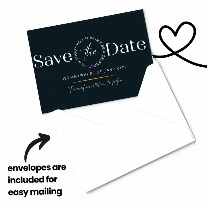 Custom Apricot, Black, and Creamy White Save the Date Cards - Personalized 4x6 Inch Invitations with Elegant Typography and White Envelopes - Perfect for Weddings, Birthdays, and Showers