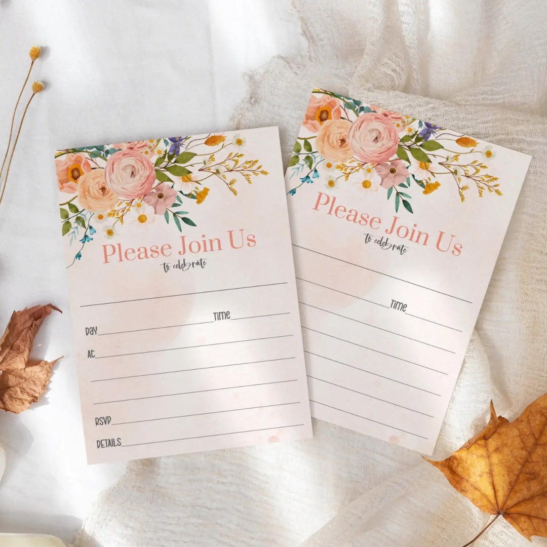 Terracotta Floral Invitations Set All Occasions - Versatile & Customizable, 25 Pack