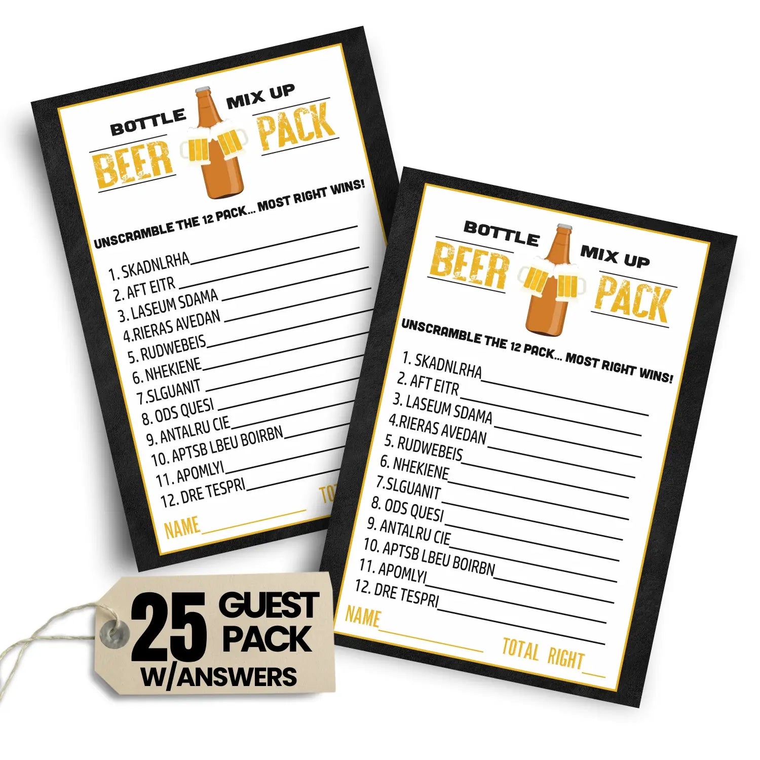 Beer word scramble game - unscramble activity cards for adults daddy diaper shower coed wedding groups retirement