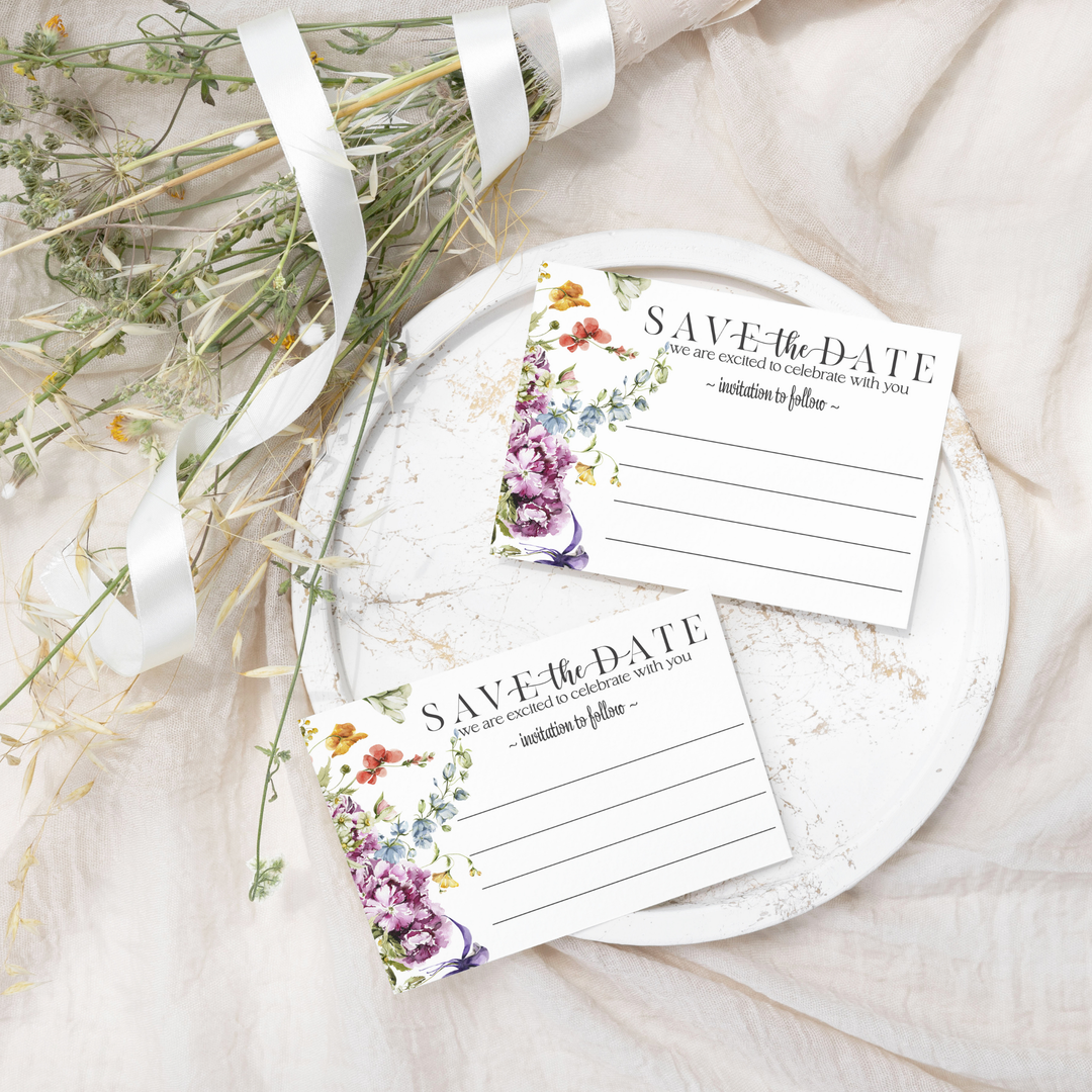 Rustic Wildflower Save the Date Cards (25 Pack) - Charming Invitations for All Occasions - 3.5x5 - Paper Clever Party