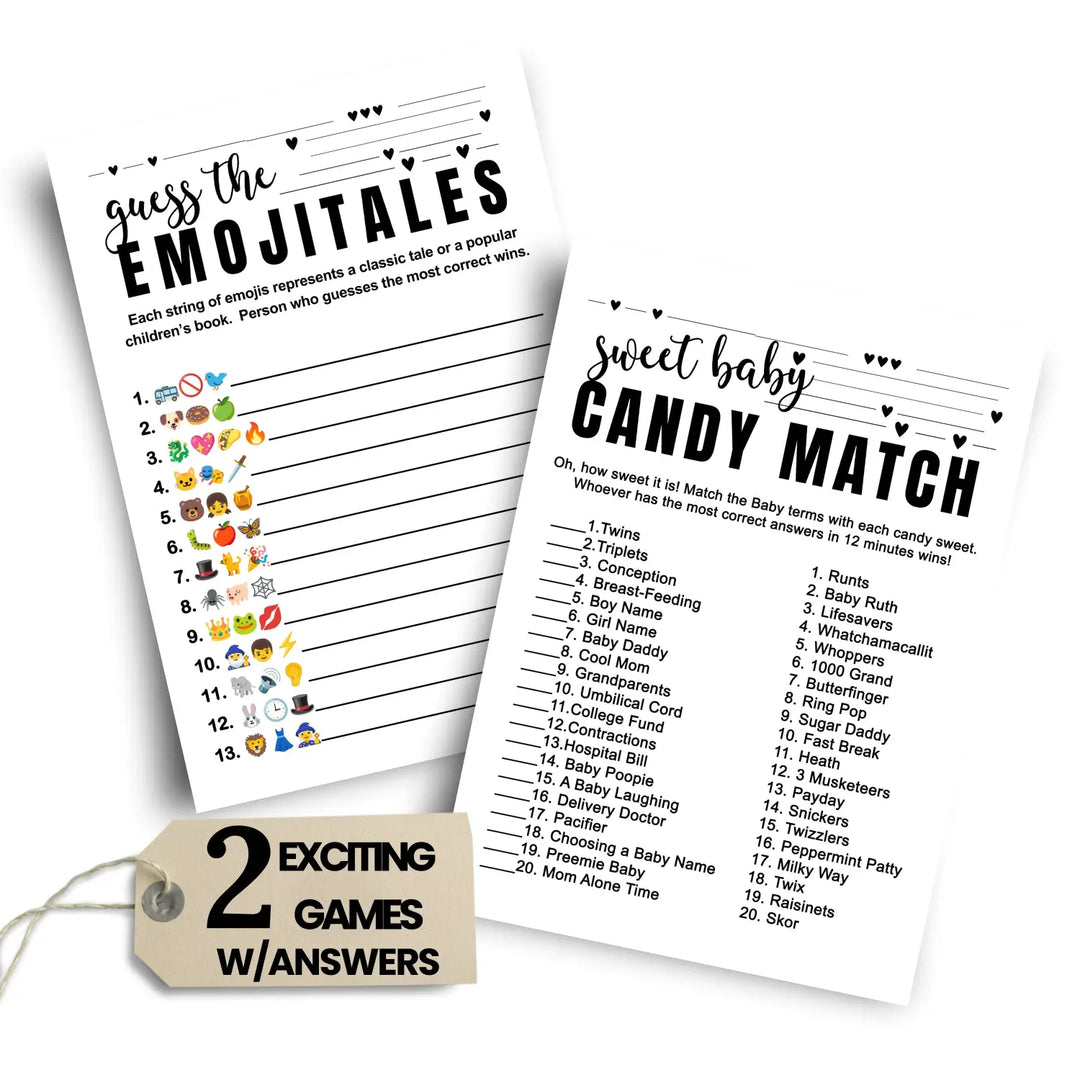 Sophisticated 2-in-1 Baby Shower Game Bundle - Match the Candy Bar & Guess the Storybook - 25 Pack