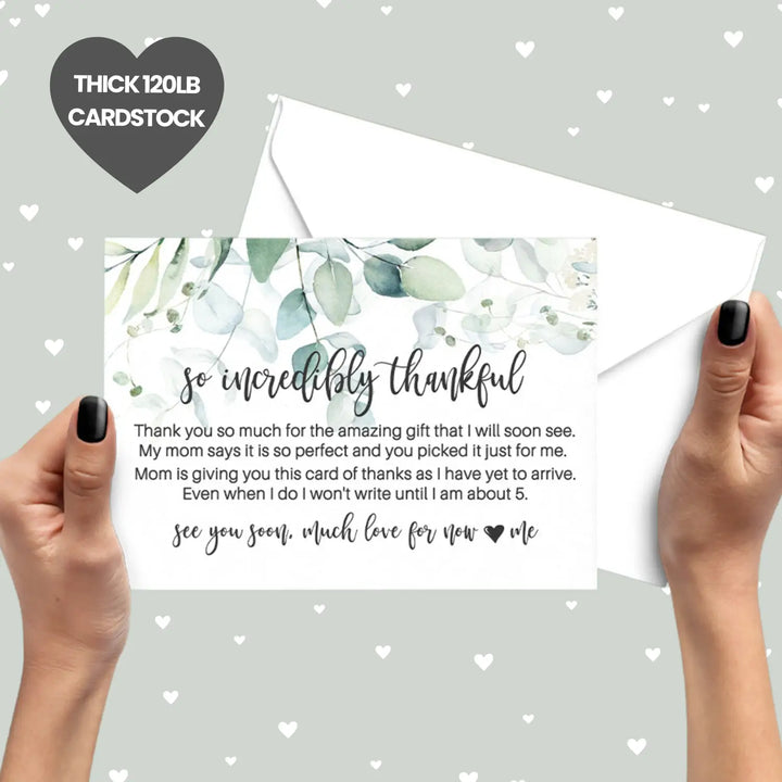 Greenery Thank You Cards for Girls Baby Shower – Personalized Notecards (Pack of 25)