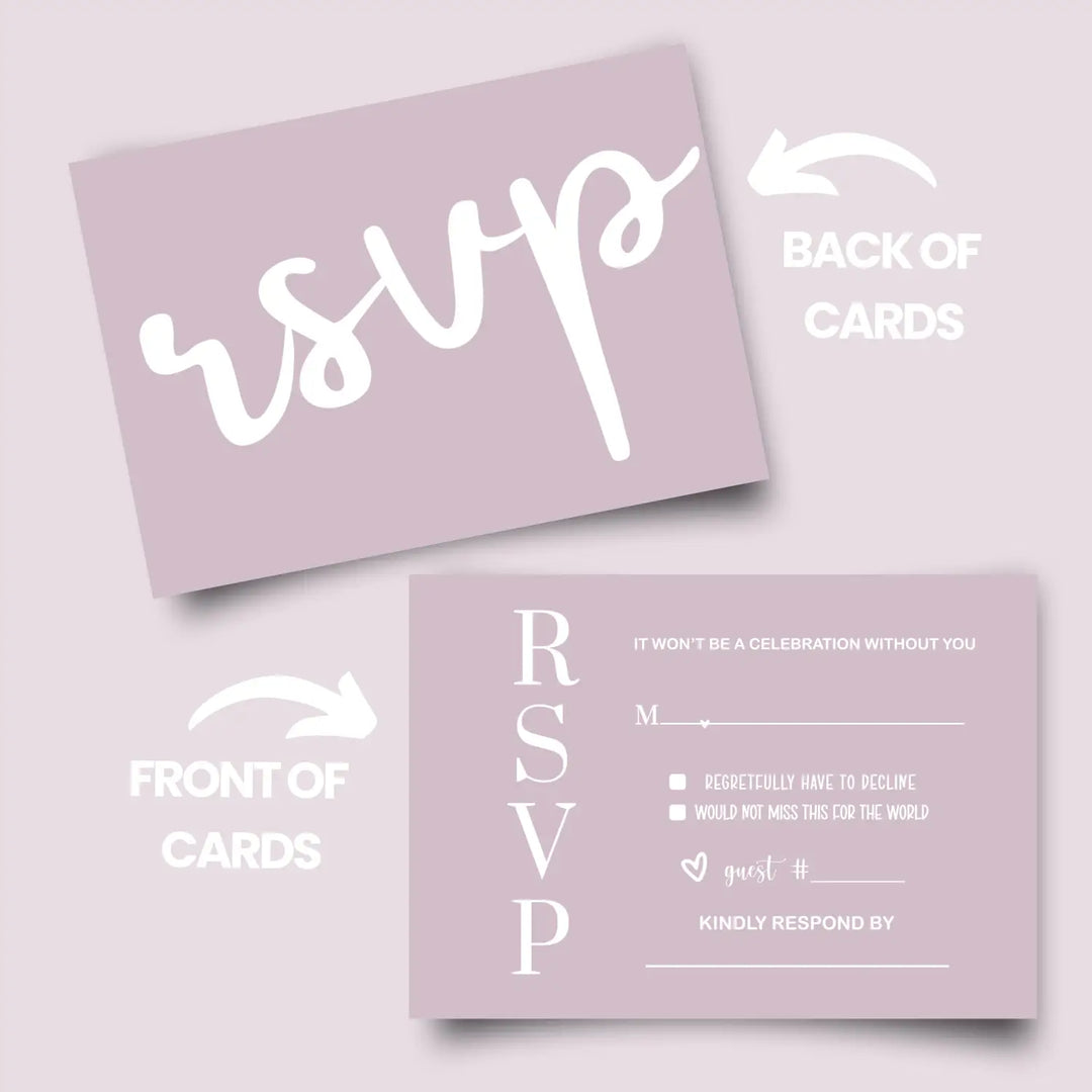 Wild Lilac RSVP Card 25 Pack - Minimalist Wedding Invitation Response Cards with Envelopes